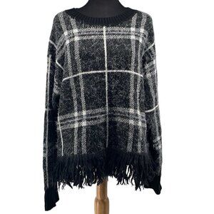 𝅺1. STATE Eyelash Plaid Fringe Sweater warm cozy soft winter vibes sz xl